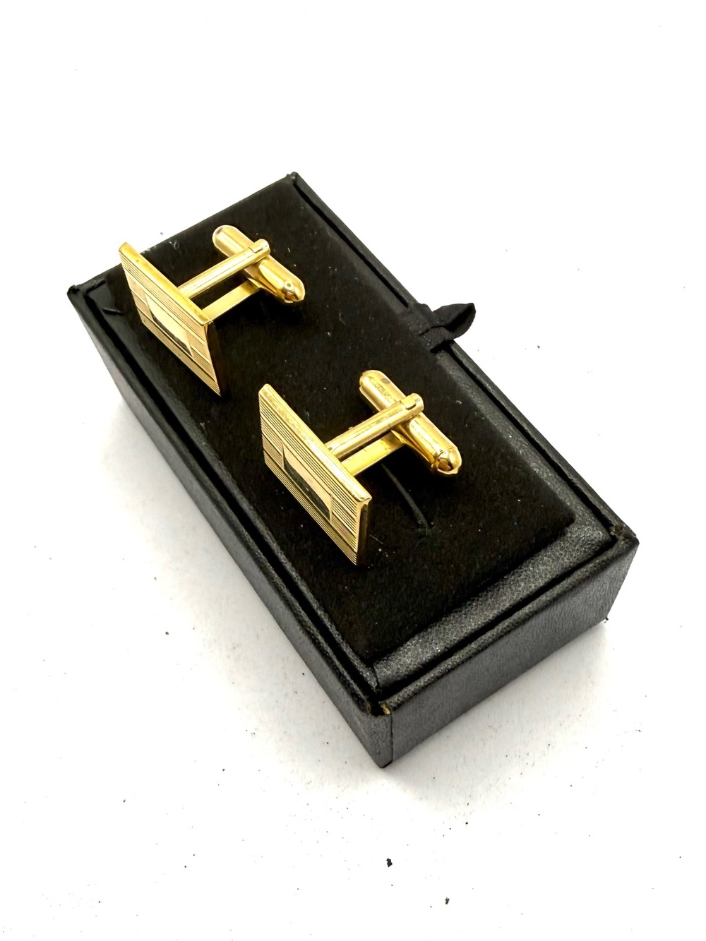 Vintage Gold Rectangular Cufflinks with Linear Accent